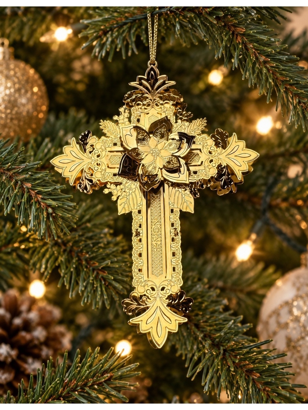 Vintage 2006 Gold Cross Ornament Danbury Mint Blessed Cross 23K Gold Plated
